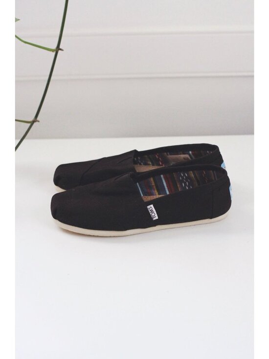 Toms Shoes - Toms Black Canvas Slip-On Shoes With Striped Inner Lining Casual Flats For Every